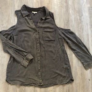 Cold shoulder button down blouse